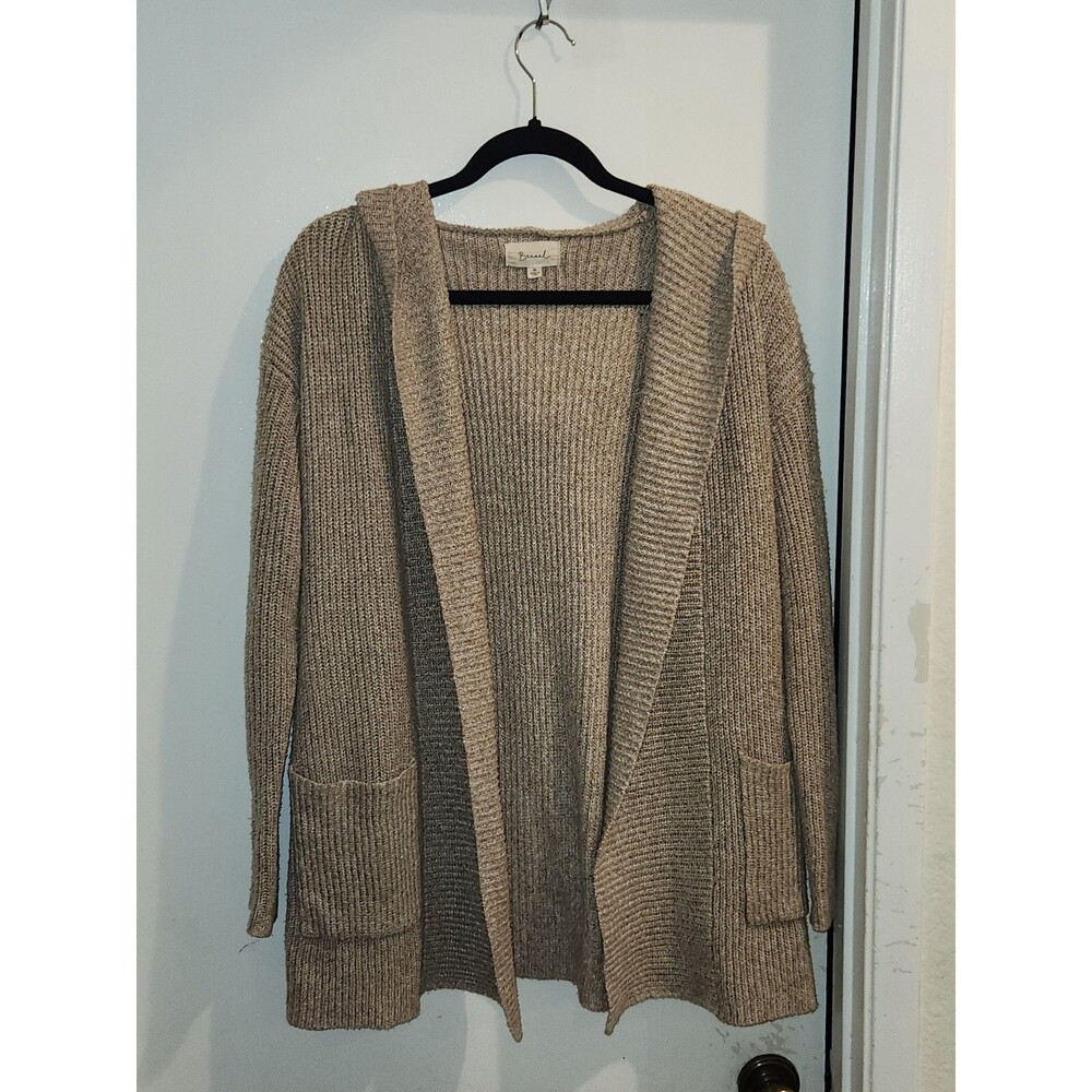 Beceel Women's Size Medium Hooded Beige Open‎ Cardigan With Pockets